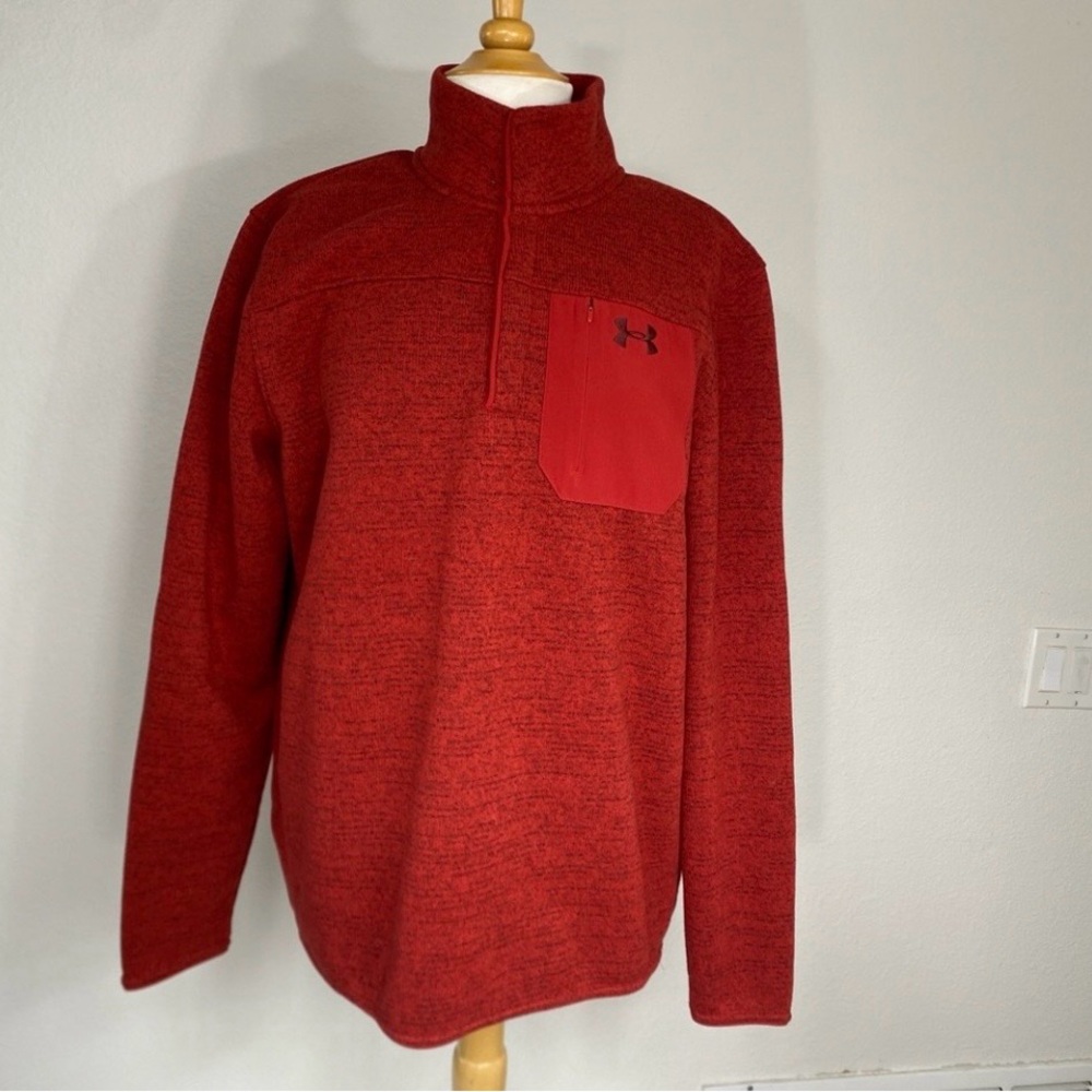Under Armour Men's Red Marbled Button Loose Fit Fleece Sweatshirt Size Large